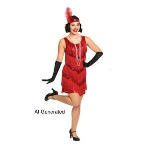 Jerry Beck Flapper Dress Womens XL Red Sequin Fringe Sleeveless Gatsby Halloween
